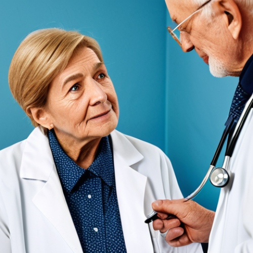 Home 9 **
"A fully clothed female doctor, wearing a modest white coat and stethoscope, consulting with a fully clothed elderly patient in a bright, modern clinic. Appropriate attire, professional setting, safe for work, perfect anatomy, correct proportions, well-formed hands, proper finger count, natural body proportions, professional photography, high quality."
**
