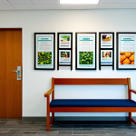 영양사 실무 환경 구축하기 - **Warm & Inviting Reception:** "A bright, welcoming nutritionist's office reception area, comfortabl...