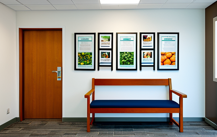 영양사 실무 환경 구축하기 - **Warm & Inviting Reception:** "A bright, welcoming nutritionist's office reception area, comfortabl...