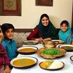영양사 실무에서 자주 쓰는 이론 - **Prompt 1: A Balanced Family Meal in a Pakistani Home**
A happy, multi-generational Pakistani f...