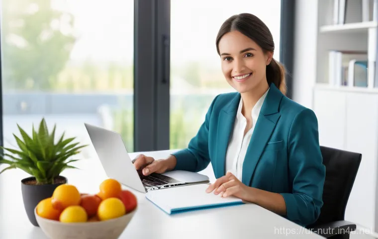 영양사 연봉 상승 요인 - A warm, inviting, and professional image of a female dietitian in her early 30s, with a friendly and...