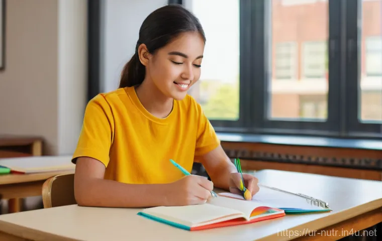 영양사 시험 대비 스터디 전략 - **Prompt 1: A Dedicated Dietetics Student's Study Session**
"A bright, naturally lit indoor scen...